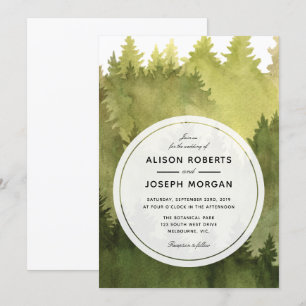 Pine tree watercolor wedding invitation