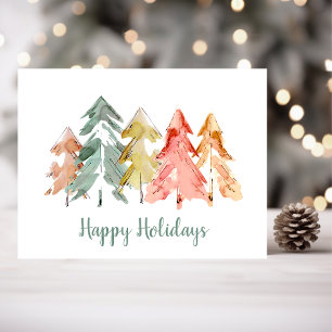 Pine Tree Watercolors Christmas Postcard