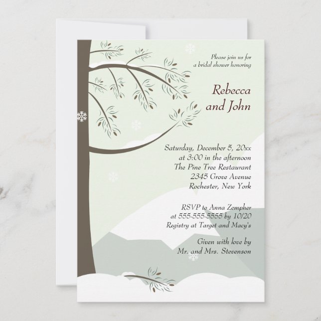Pine Tree Winter 5x7 Bridal Shower Invitation (Front)