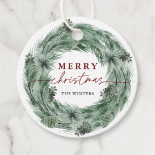 Pine Tree Wreath Merry Christmas with QR Code Favour Tags