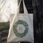 Pine Tree Wreath Monogram Tote Bag<br><div class="desc">Pine Tree Wreath Tote Bag with Monogram. For more advanced customisation of this design,  please click the BLUE DESIGN TOOL BUTTON. Matching items are also available.</div>