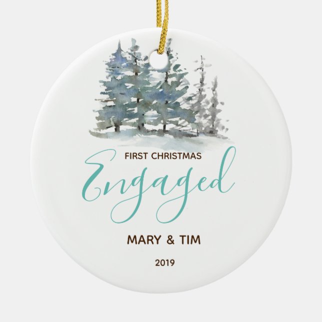 Pine trees 1st Christmas Engaged Ornament Gift (Front)