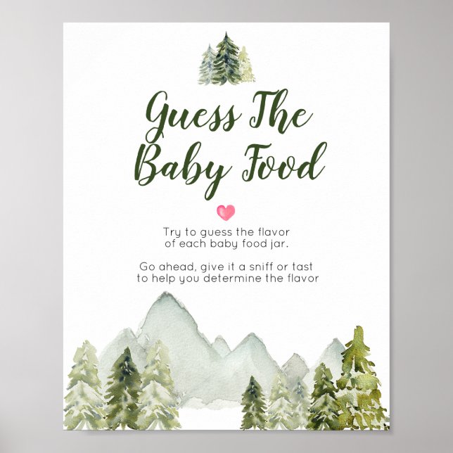 Pine Trees Adventure Mountain Guess the Baby Food Poster (Front)