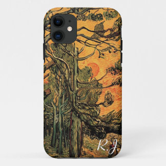 Pine Trees against a Red Sky with Setting Sun iPhone 11 Case