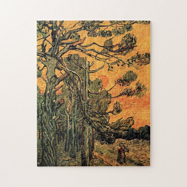 Pine Trees against a Red Sky with Setting Sun. Jigsaw Puzzle (Vertical)