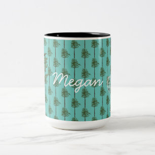 Pine trees and baby wolf Two-Tone coffee mug