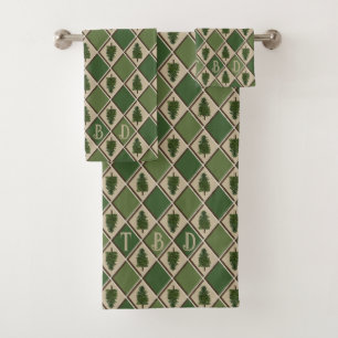Pine Trees and Harlequin Bath Towels
