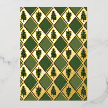 Pine Trees and Harlequin Foil Holiday Card