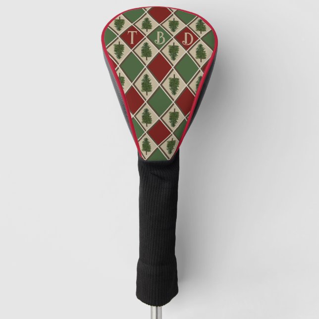 Pine Trees and Harlequin Golf Head Cover (Front)