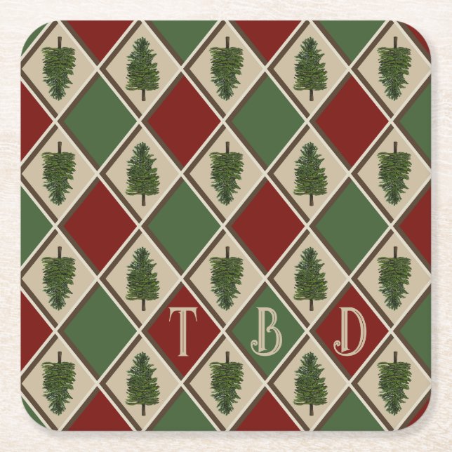 Pine Trees and Harlequin Paper Coaster (Front)