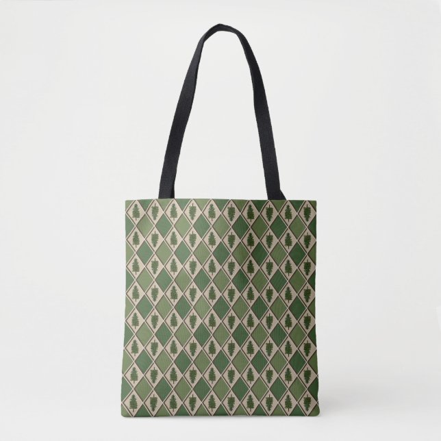 Pine Trees and Harlequin Tote Bag (Front)