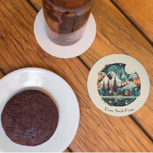 Pine Trees and Mountains, customisable Coaster