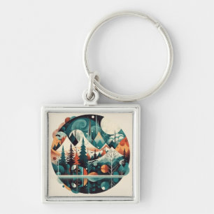 Pine trees and mountains, customisable key ring