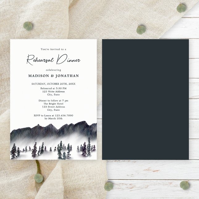 Pine Trees and Mountains Wedding Rehearsal Dinner Invitation (Front/Back)