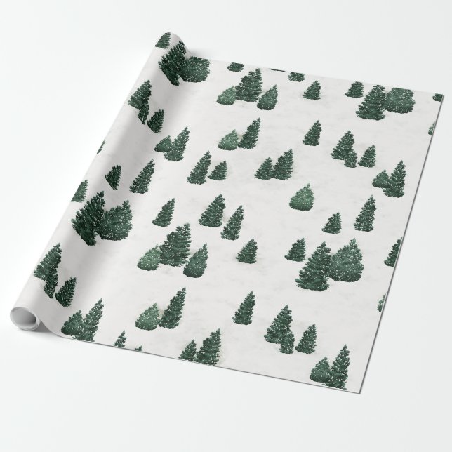 Pine Trees and Snow Wrapping Paper (Unrolled)