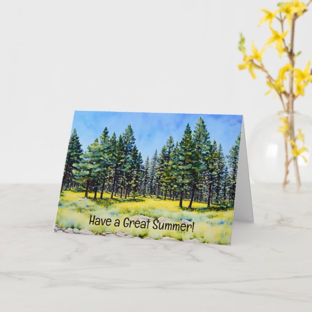 Pine Trees and Wildflowers Art Note Card (Yellow Flower)