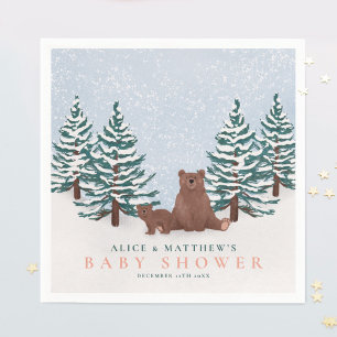 Pine Trees Baby Bear Winter Baby Shower Napkin