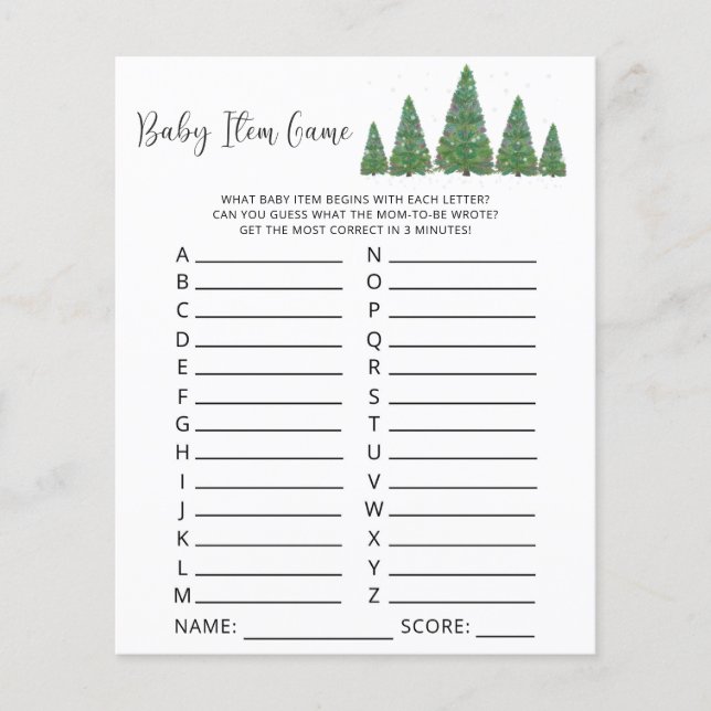 Pine trees Baby Item Game. Baby Shower Game (Front)