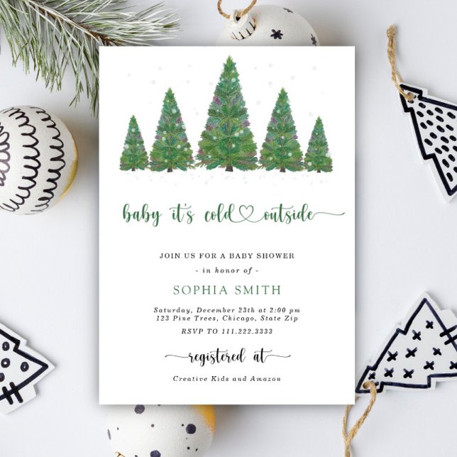 Pine trees Baby it's cold outside baby shower Invitation (Creator Uploaded)