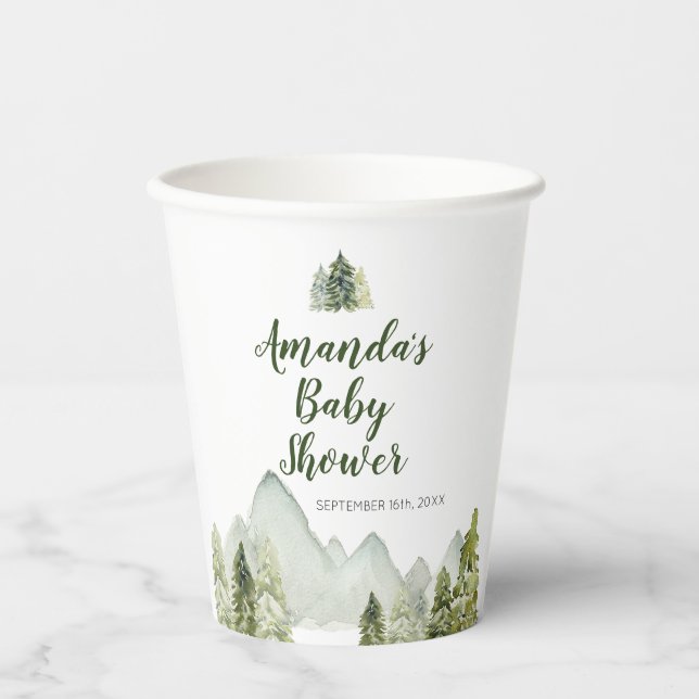 Pine Trees Baby Shower Adventure Mountain Forest Paper Cups (Front)