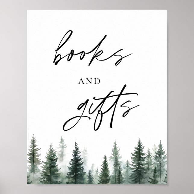 Pine Trees Baby Shower Books and Gifts Sign (Front)