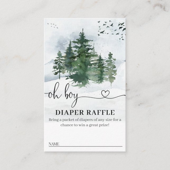 Pine Trees Baby Shower Diaper Raffle Card (Front)