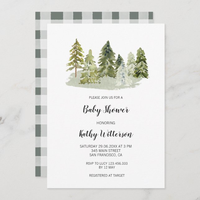 Pine Trees Baby shower invitation (Front/Back)