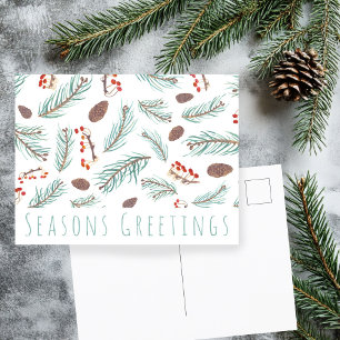 Pine Trees Berries Watercolor CUSTOM Holiday Postcard