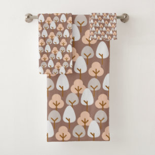 Pine Trees Botanical Pattern Rustic Fall Autumn Bath Towel Set