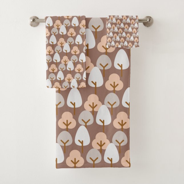 Pine Trees Botanical Pattern Rustic Fall Autumn Bath Towel Set (Insitu)