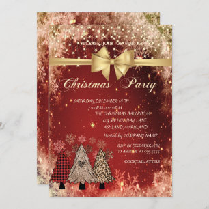 Pine Trees,Bow Red Company Christmas Party  Invitation