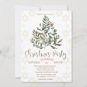 Pine Trees Branches Snowflakes Christmas Party Invitation