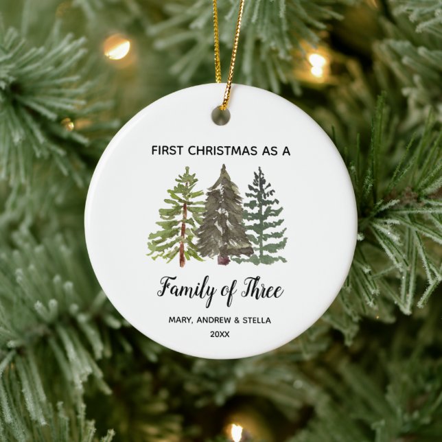 Pine Trees Christmas as a Family of Three Ceramic Ornament (Tree)