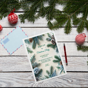  Pine Trees & Cones Elegant Christmas Invitation