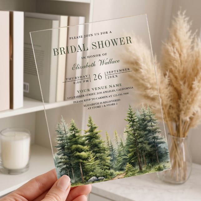 Pine Trees Forest Bridal Shower Acrylic Invitations (Creator Uploaded)