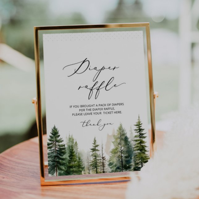 Pine trees forest minimalist diaper raffle poster (Creator Uploaded)