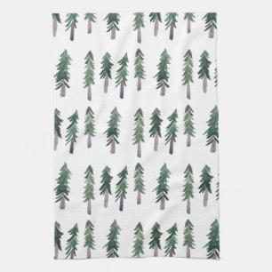 Pine Trees Forest Pattern Watercolor Tea Towel