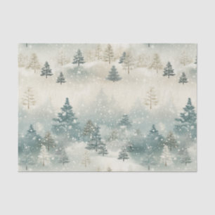Pine Trees in the Snow Vintage Watercolor  Tissue Paper
