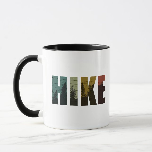 Pine trees into the woods hike vintage mug (Left)