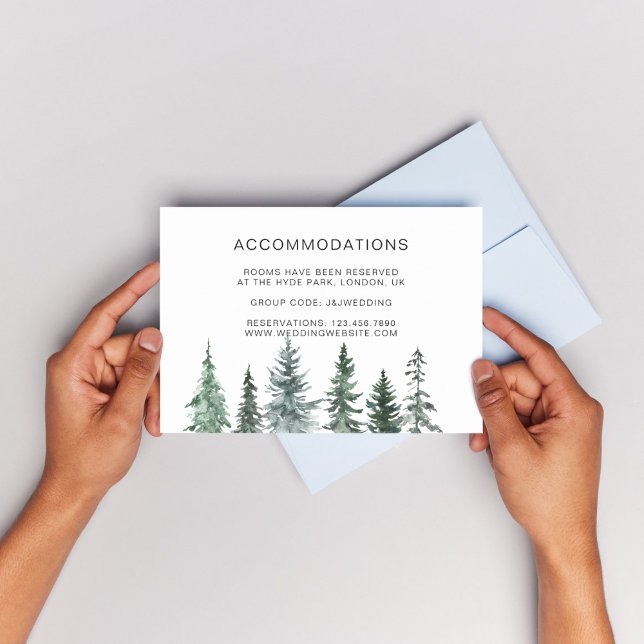 Pine Trees Lantern Botanical Hotel Accomodations Enclosure Card (Winter Rustic Pine Trees Lantern Botanical Wedding Party Supplies)