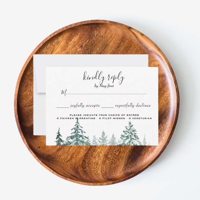 Pine Trees Lantern Botanical Meal Choice RSVP Card (Winter Rustic Pine Trees Lantern Botanical Wedding Party Supplies)