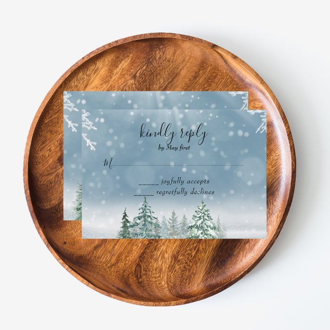 Pine Trees Lantern Botanical RSVP Card (Winter Rustic Pine Trees Lantern Botanical Wedding Party Supplies)