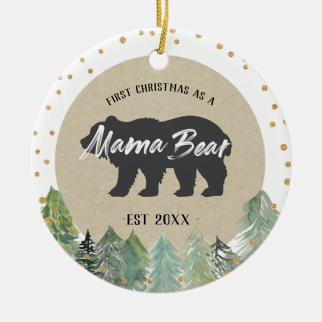 Pine Trees Mama Bear Rustic Christmas Ornament (Front)