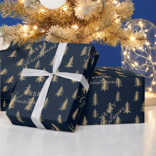 Pine Trees Marry Christmas gold Wrapping Paper