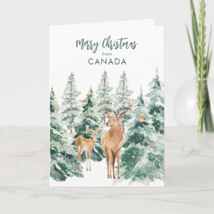 Pine Trees Merry Christmas From Canada Christmas Holiday Card