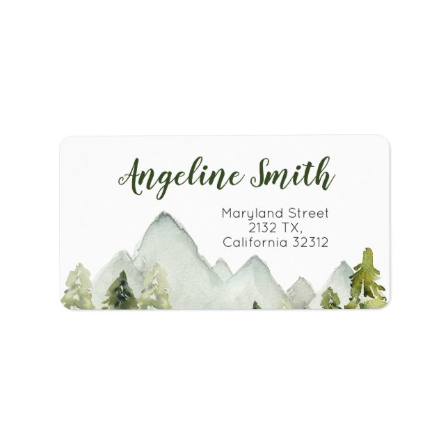 Pine Trees Mountain Baby Shower Address Label (Front)