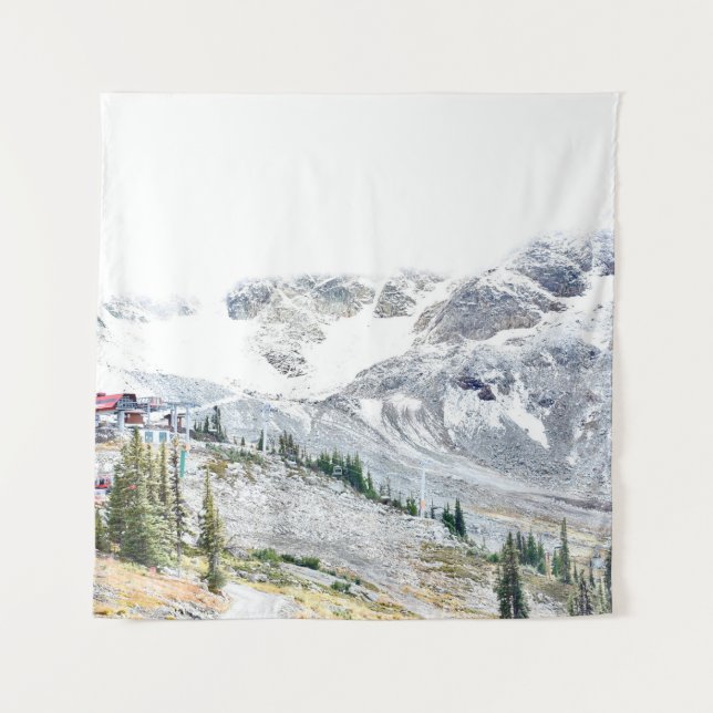 PINE TREES NEAR MOUNTAIN COVERED WITH SNOW TAPESTRY (Front)