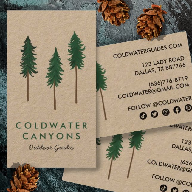 Pine Trees Outdoorsy Camp Adventure Guides KRAFT Business Card (Creator Uploaded)