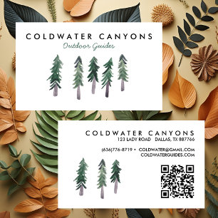 Pine Trees Outdoorsy Camp Hike Adventure QR Code Business Card