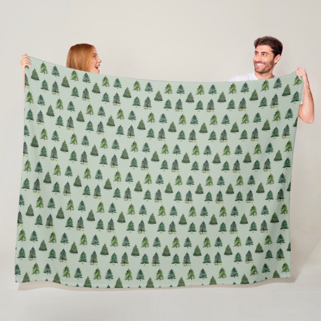 Pine trees pattern Christmas Green Watercolor Fleece Blanket (In Situ)